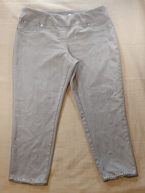 Ruby Rd. Light Gray Cropped Stretch Jeans with Embellished Hem